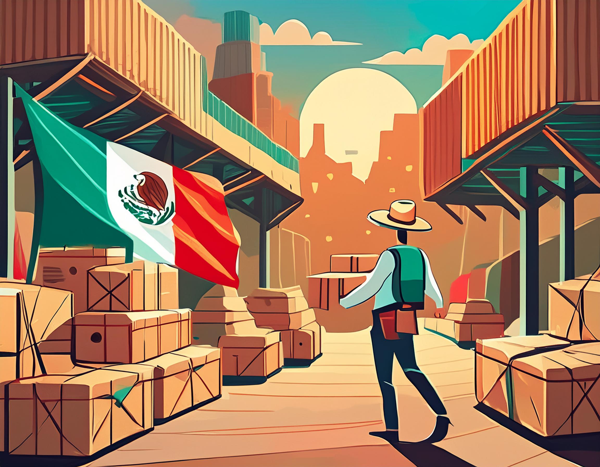 Colorful parcels adorned with Mexican motifs, representing seamless parcel forwarding from Mexico.