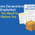 Customs declaration form, invoice, and shipping box on a blue background with blog title