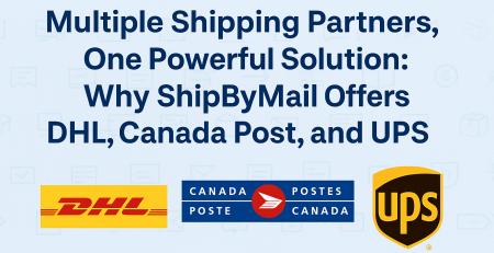 ShipByMail offers multiple shipping partners including DHL, Canada Post, and UPS for flexible international delivery options.
