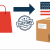 Flat digital illustration showing cross-border shopping from Canada to the USA. Includes a calculator, Canadian maple leaf, shopping bag, U.S. flag, customs stamp, and shipping box. Text overlay reads: "Cross-Border Shopping? Know the Tariffs Before You Ship from Canada to the USA."