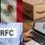Collage showing an Amazon Mexico delivery box, a Mexican tax RFC document, a desktop screen with an Amazon.mx account page, and a symbolic icon of a customs officer checking paperwork
