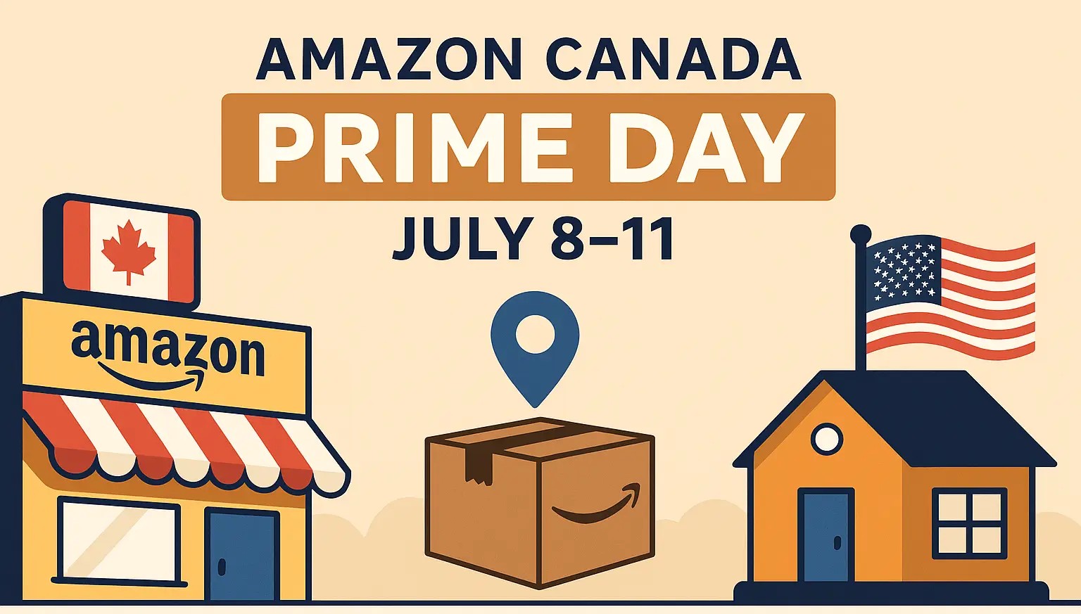 Amazon Canada Prime Day July 8–11 banner with ShipByMail parcel forwarding